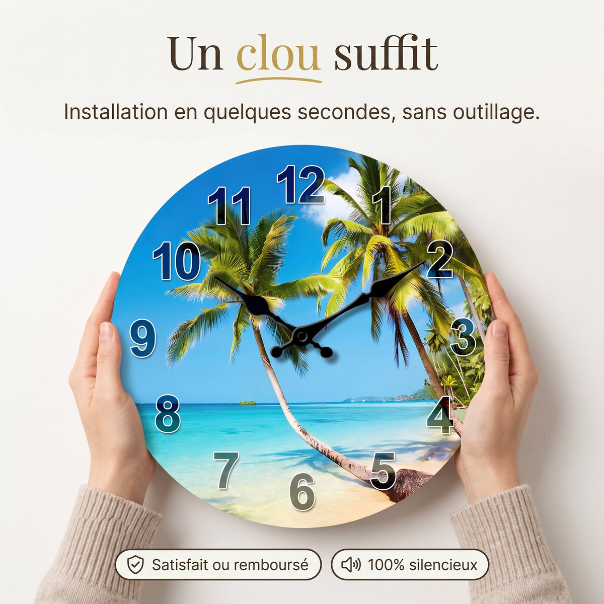 Horloge Murale Tropicale en Bois, Silencieuse – Palméa