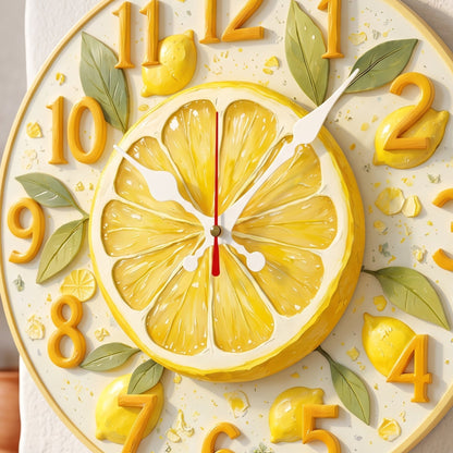 Horloge Murale Originale Motif Citron et Orange en Bois, Silencieuse et Décorative – Citrina