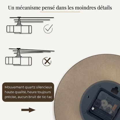Horloge Murale Design en Bois Effet Marbre Noir, Silencieuse et Épurée – Onyxa