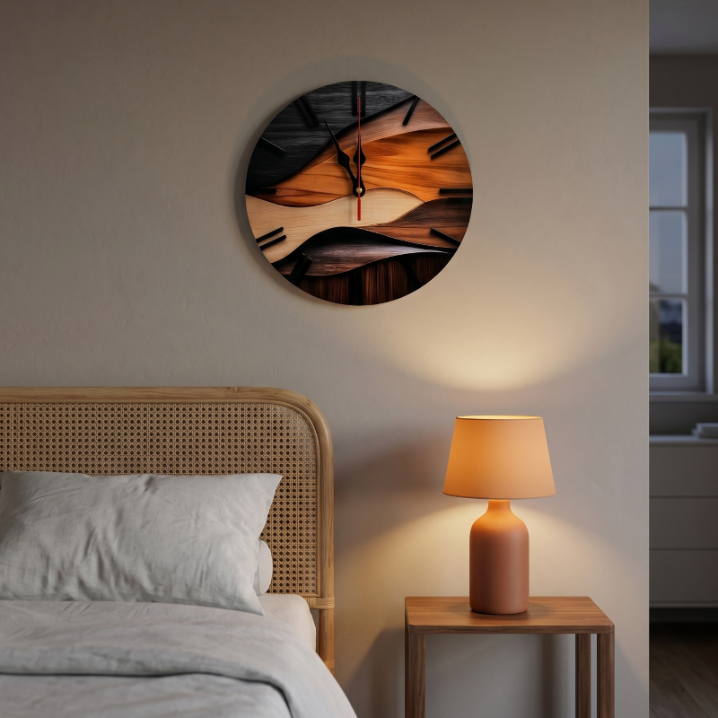 Horloge Murale Ronde à Effet Bois, Style Nordique, Silencieuse et Décorative – Nysa