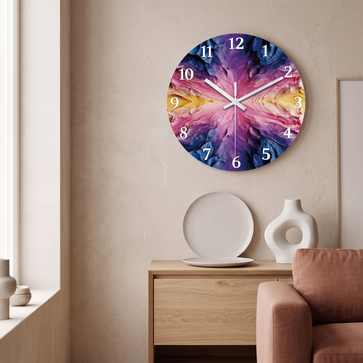 Horloge Murale Design Abstrait Violet, Silencieuse – Améthia