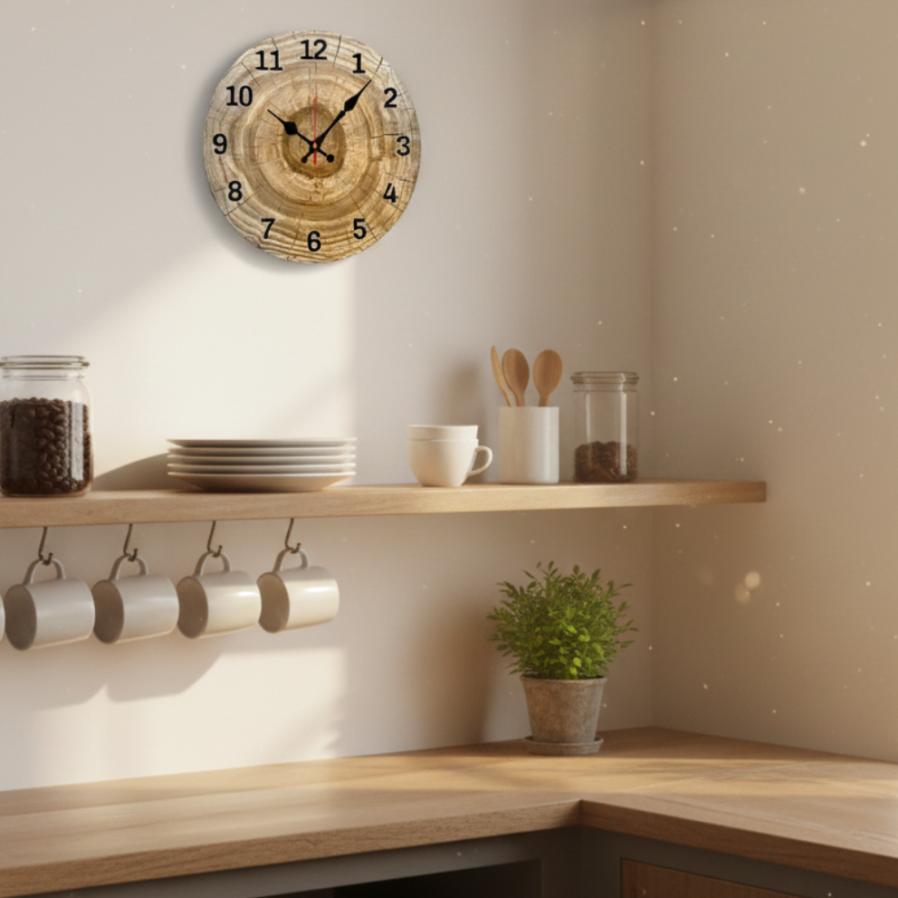 Horloge murale en bois motif tronc d’arbre, lisible et silencieuse – Dendro
