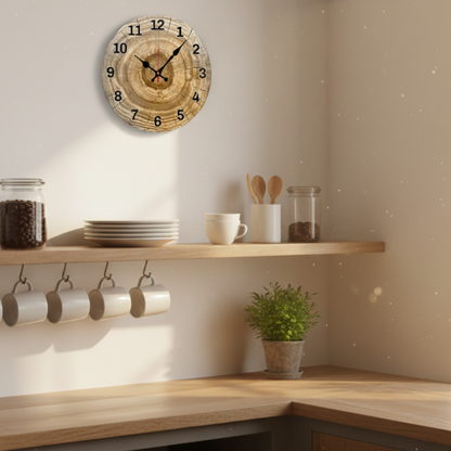 Horloge Murale en Bois Motif Tronc D'arbre, Lisible et Silencieuse – Dendro