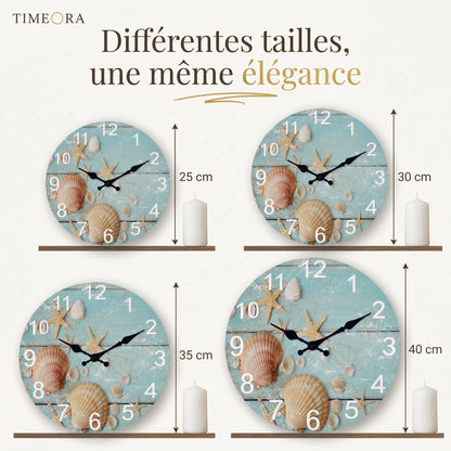 Horloge Murale en Bois Motif Étoiles de Mer, Silencieuse – Coralinne