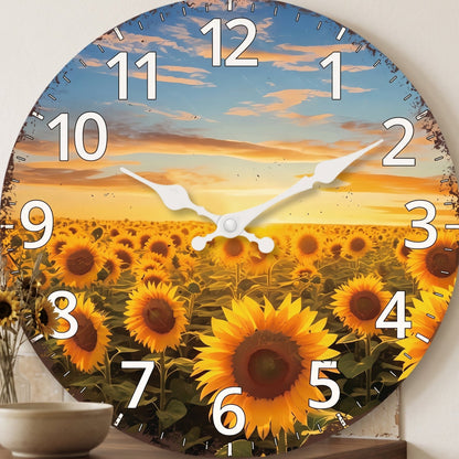Horloge Murale Originale Jardin de Tournesols en Bois, Silencieuse et Décorative – Tournesia