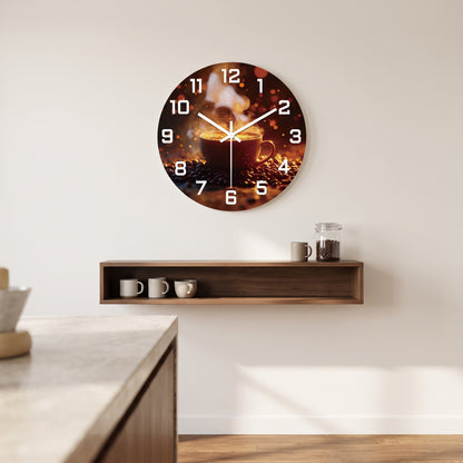 Horloge Murale Originale Tasse de Café Fumante en MDF, Silencieuse et Décorative – Cafeora