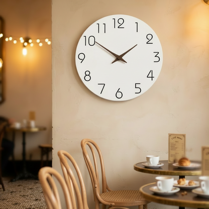 Horloge Murale Moderne en Bois Blanc, Design Élégante et Facile à Lire – Élégia