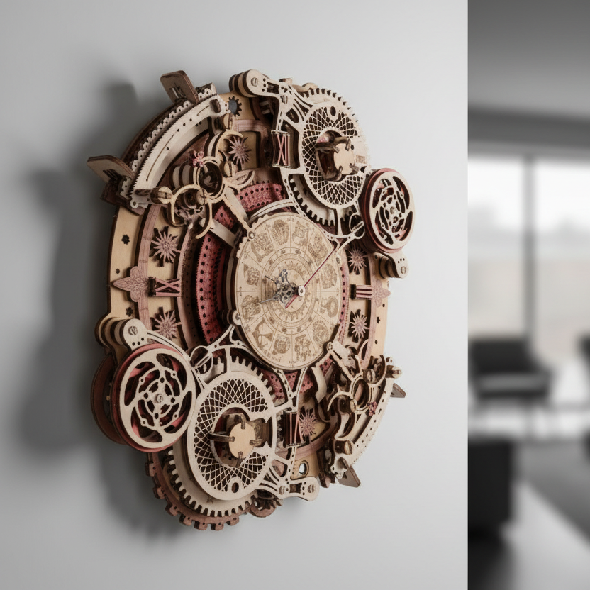 Horloge murale DIY en bois steampunk à assembler - zodiaque