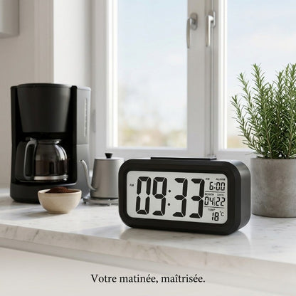 Réveil LED Grand Écran avec Snooze et Calendrier – Noctira
