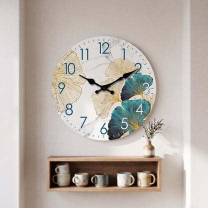 Horloge Murale Design Moderne Feuille de Ginkgo en Bois, Silencieuse – Ginkyra