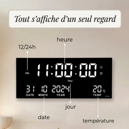 Réveil Mural Design LED, Température et Alarmes Multiples – Zerda