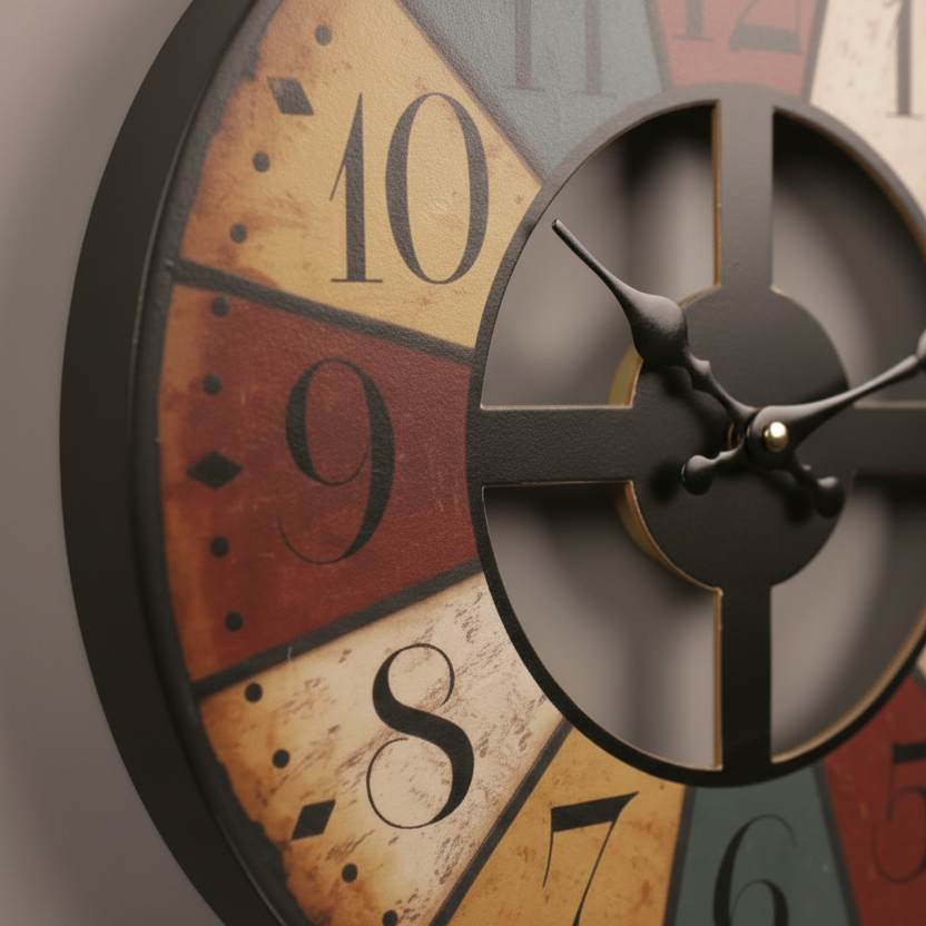 Horloge murale vintage rétro ajourée en bois MDF, silencieuse et décorative – Crossa