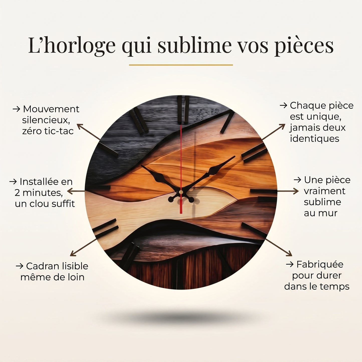 Horloge Murale Design Moderne à Effet Bois, Silencieuse pour Salon – Nysa