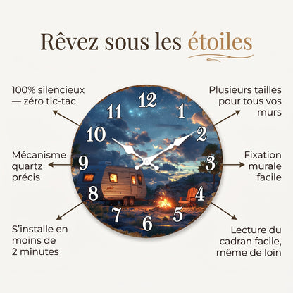 Horloge Murale Originale Camping-Car Nuit Étoilée, Silencieuse – Roulotta