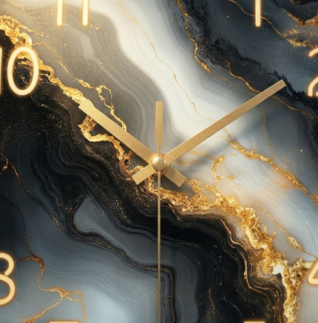 Horloge Murale Artistique Effet Marbre Bleu & Or – Design Luxe Décoratif – Auralis