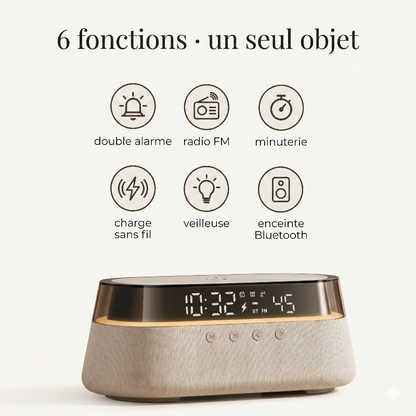 Réveil 6 en 1 avec Enceinte Bluetooth et Veilleuse RGB – Sonova