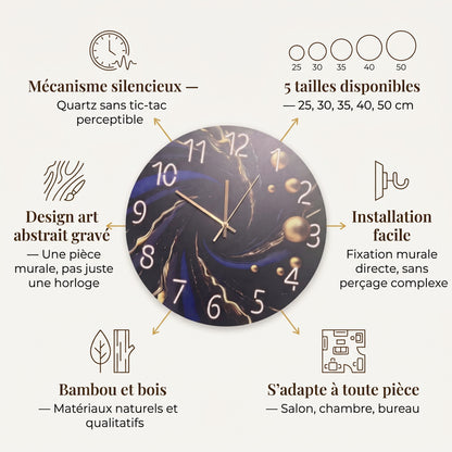 Horloge Murale Design Motif Abstrait en Bois, Silencieuse et Artistique – Artesia