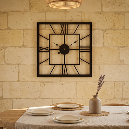 Horloge Murale Industrielle en Métal avec Miroir, Carrée Design, Silencieuse et Élégante – Mirova