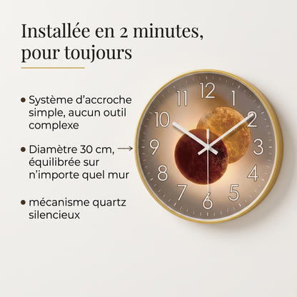 Horloge Murale Design Ronde en Verre et Cristal, Silencieuse et Épurée – Orion