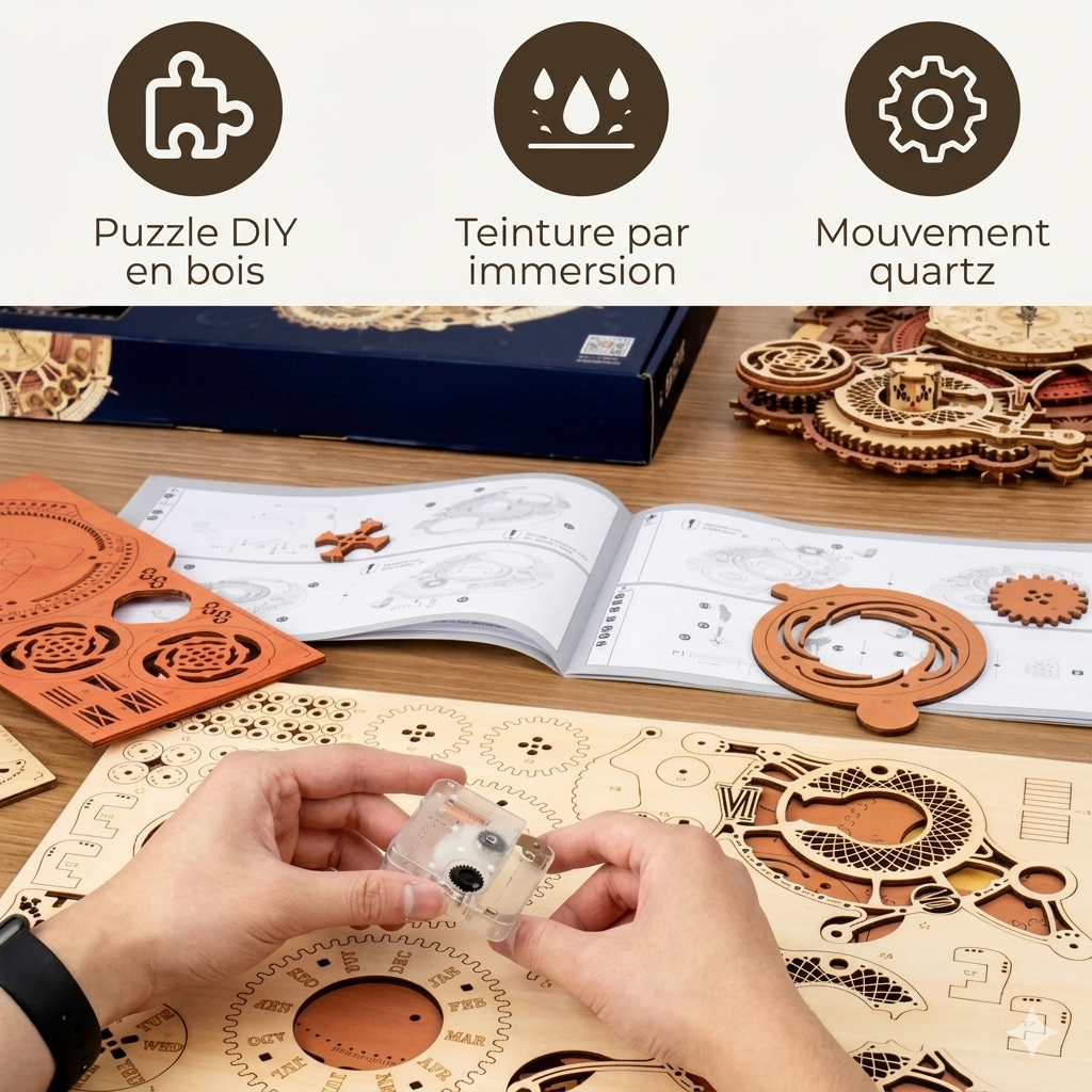 Horloge murale DIY en bois steampunk à assembler - zodiaque