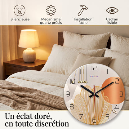 Horloge Murale Design Motif Géométrique en Verre Trempé, Silencieuse et Raffinée – Geordana
