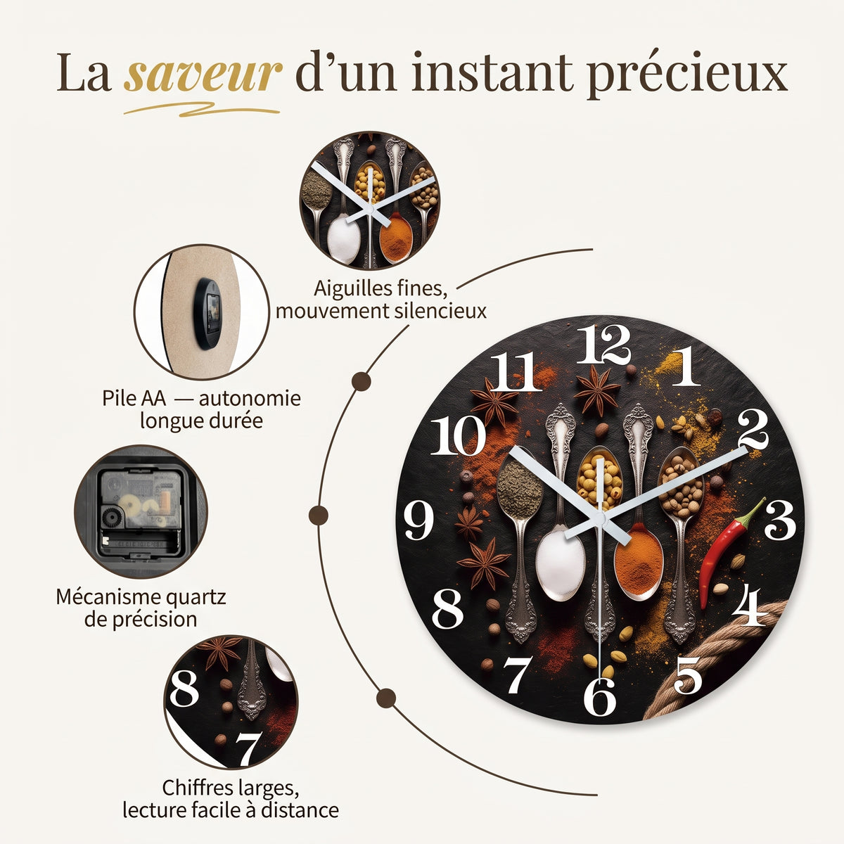 Horloge Murale Design Effet Marbre en Bois, Silencieuse – Marbélia