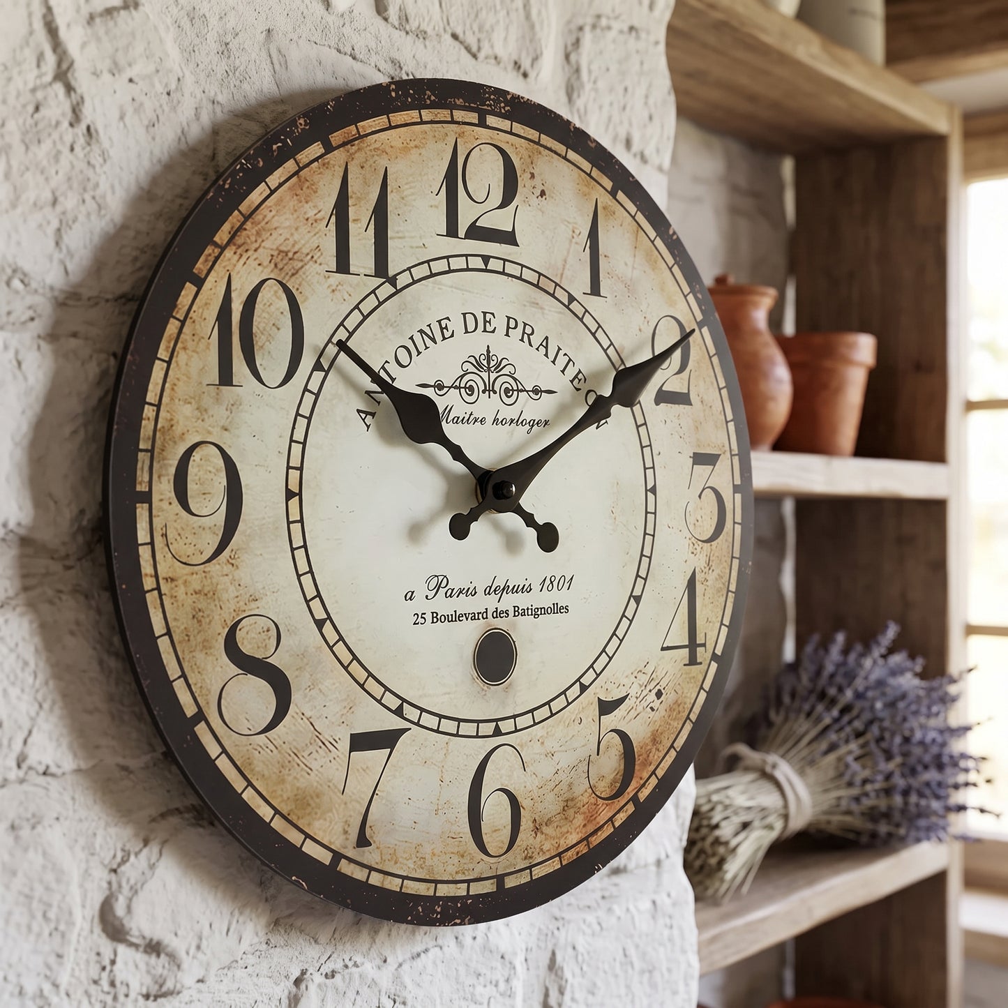 Horloge Murale Vintage Parisienne en Bois et Bambou, Silencieuse et Rétro – Antoine