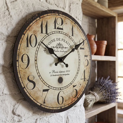 Horloge Murale Vintage Parisienne en Bois et Bambou, Silencieuse et Rétro – Antoine