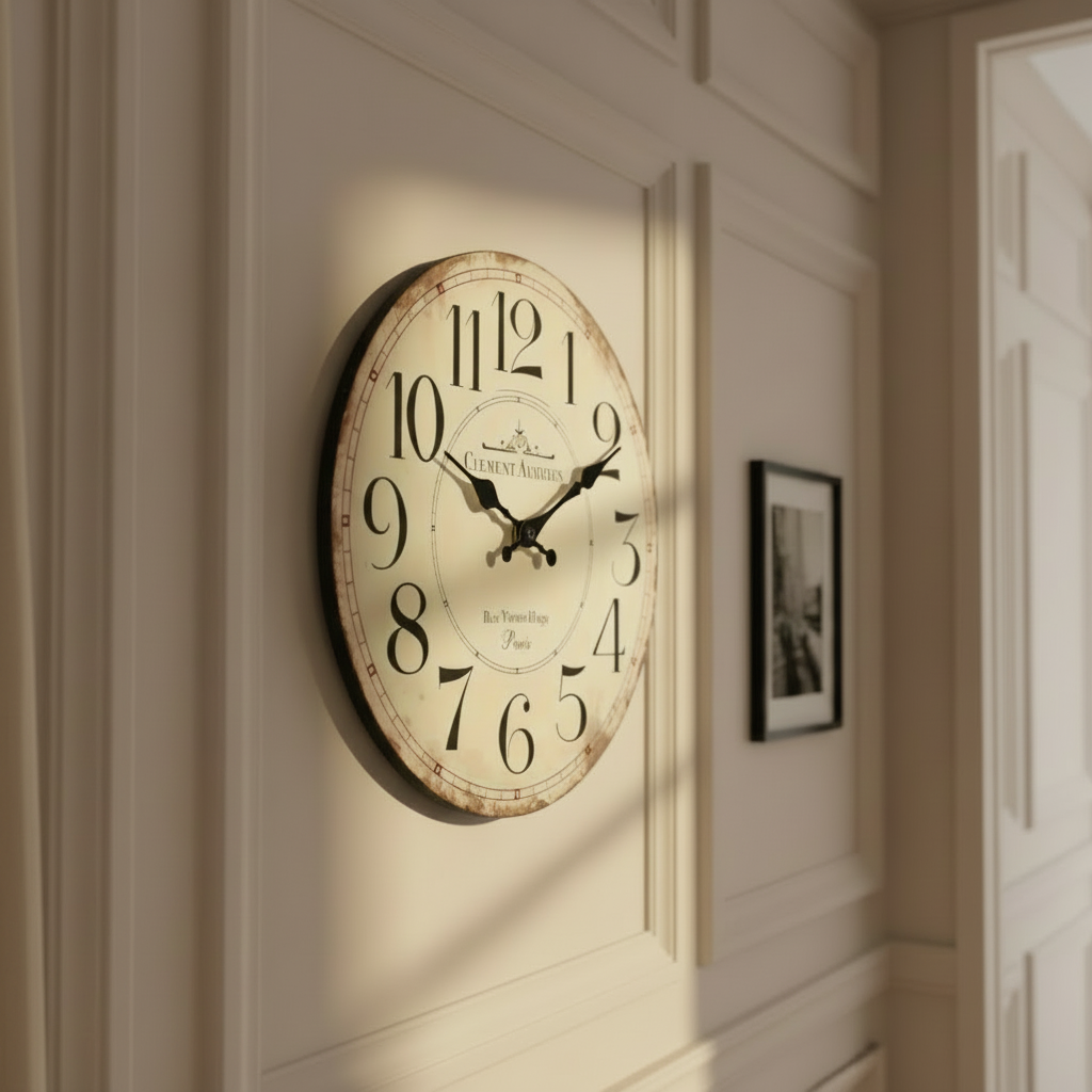 Horloge murale vintage en bois au style rétro français, silencieuse et analogique – Audierne