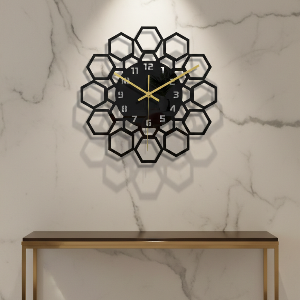 Horloge murale design moderne en acrylique noir, silencieuse et décorative – Noreza