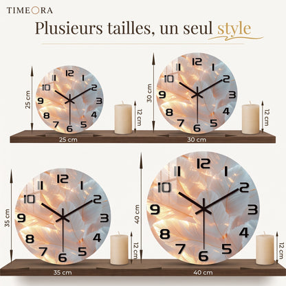 Horloge Murale Originale Plumes Blanches Délicates, Silencieuse – Plumessa