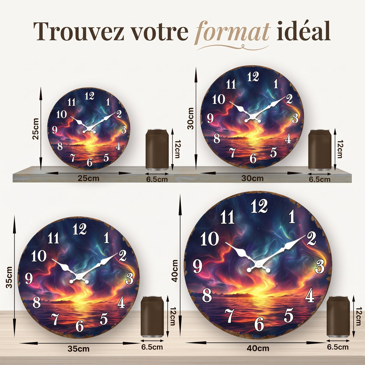 Horloge Murale Originale Paysage Océan Étoilé en MDF, Silencieuse et Artistique – Astravia