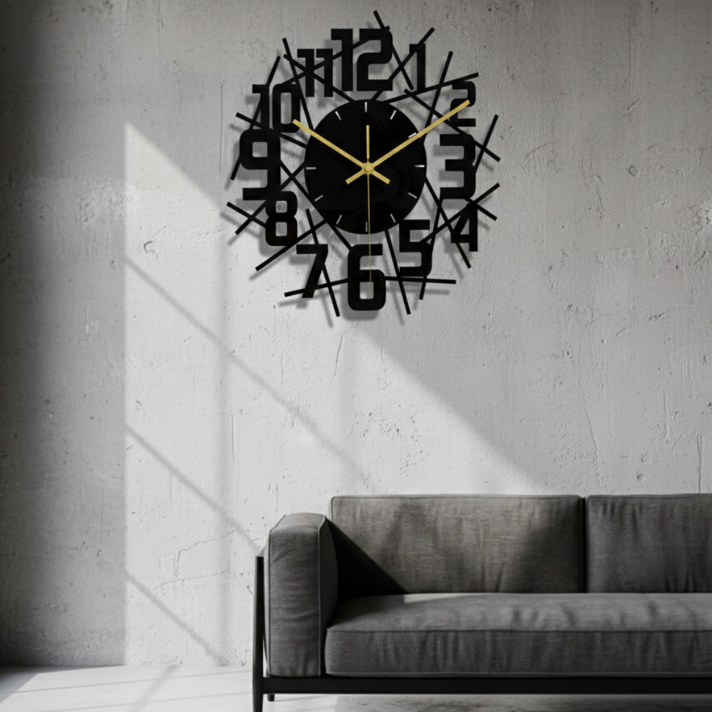 Horloge murale design moderne en acrylique noir, silencieuse et décorative – Noreza