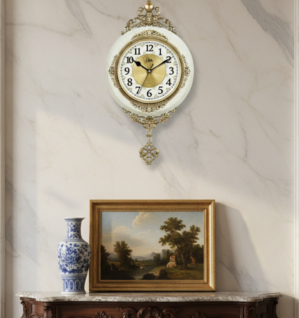 Pendule Murale Vintage Européenne Rétro avec Balancier, Silencieuse et Décorative – Auvedian
