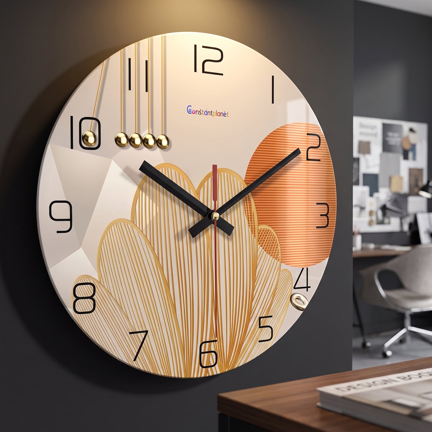 Horloge Murale Design Motif Géométrique en Verre Trempé, Silencieuse et Raffinée – Geordana