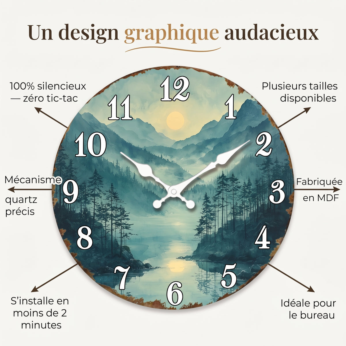 Horloge Murale Moderne Chiffres Créatifs en MDF, Silencieuse et Épurée – Numéa