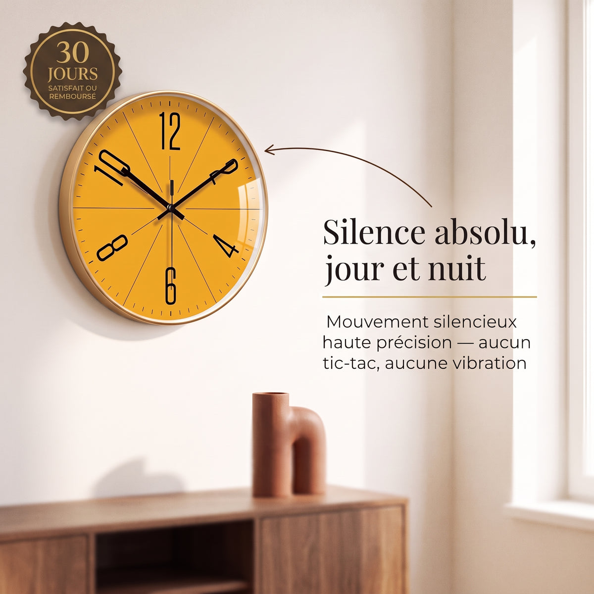 Horloge Murale Design Moderne en Verre, Silencieuse et Raffinée – Solara
