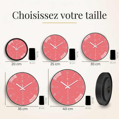 Horloge Murale Moderne Ronde en Plastique Rose, Silencieuse et Décorative – Rosalia