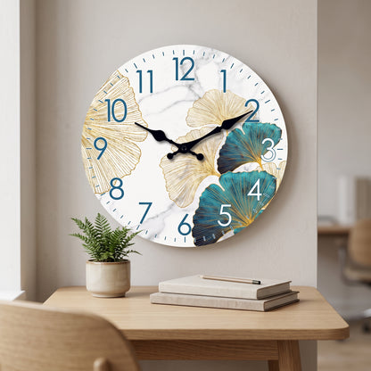 Horloge Murale Design Moderne Feuille de Ginkgo en Bois, Silencieuse – Ginkyra