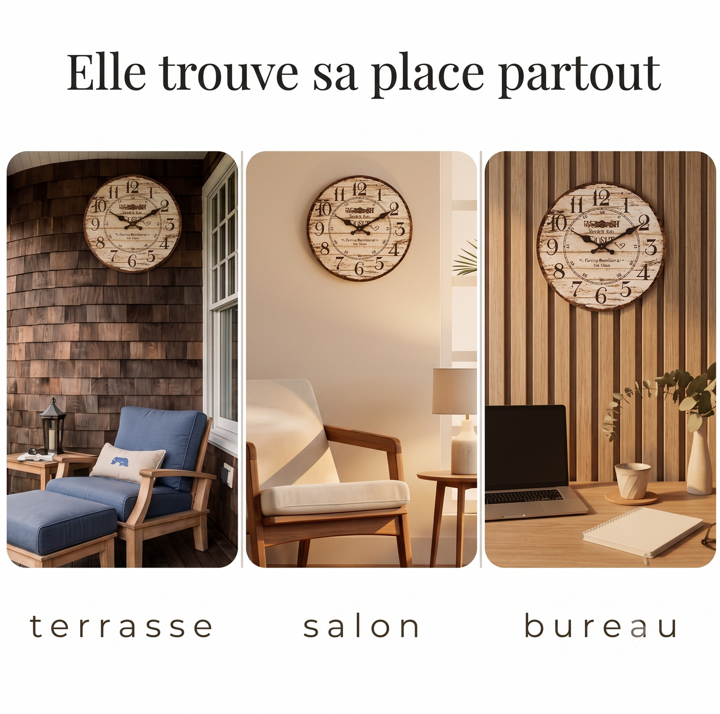 Horloge Murale Vintage Ronde en Bois et Bambou, Silencieuse et Authentique – Provença