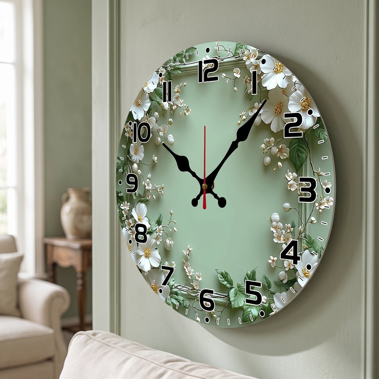 Horloge Murale Design Motif Couronne Florale, Silencieuse et Romantique – Verdana