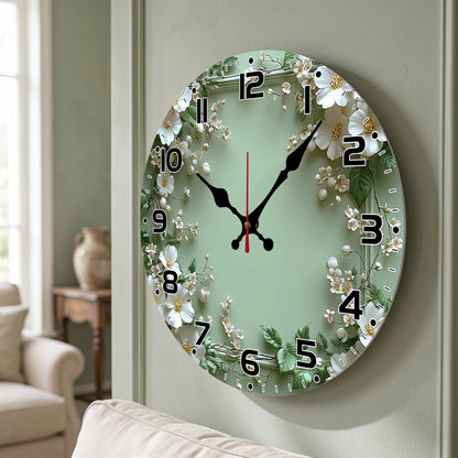 Horloge Murale Design Motif Couronne Florale, Silencieuse et Romantique – Verdana