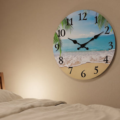 Horloge Murale Vintage Motif Plage en Bois, Silencieuse et Apaisante – Rivéa