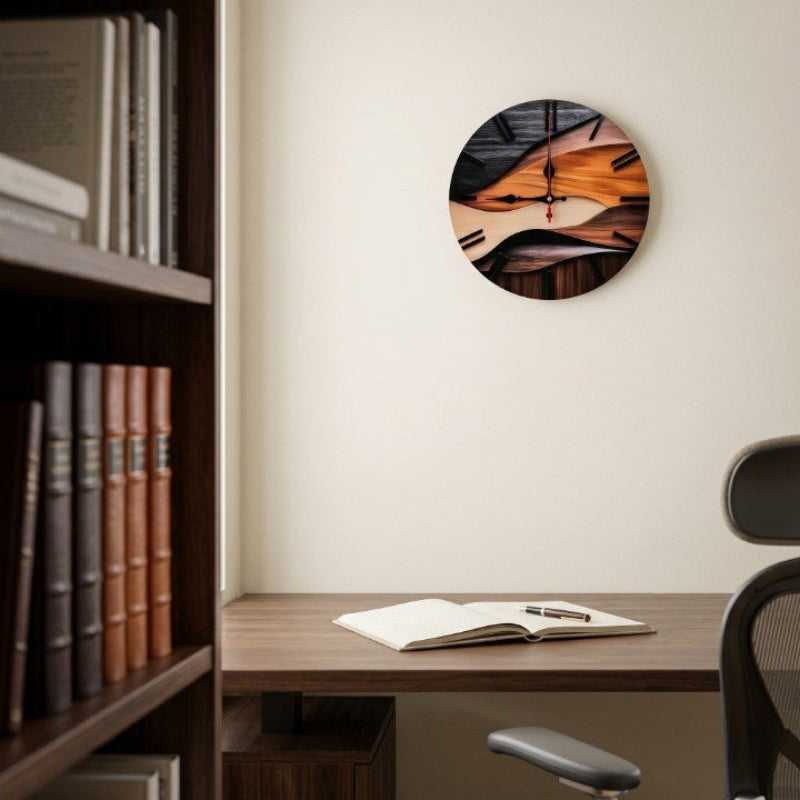Horloge Murale Ronde à Effet Bois, Style Nordique, Silencieuse et Décorative – Nysa