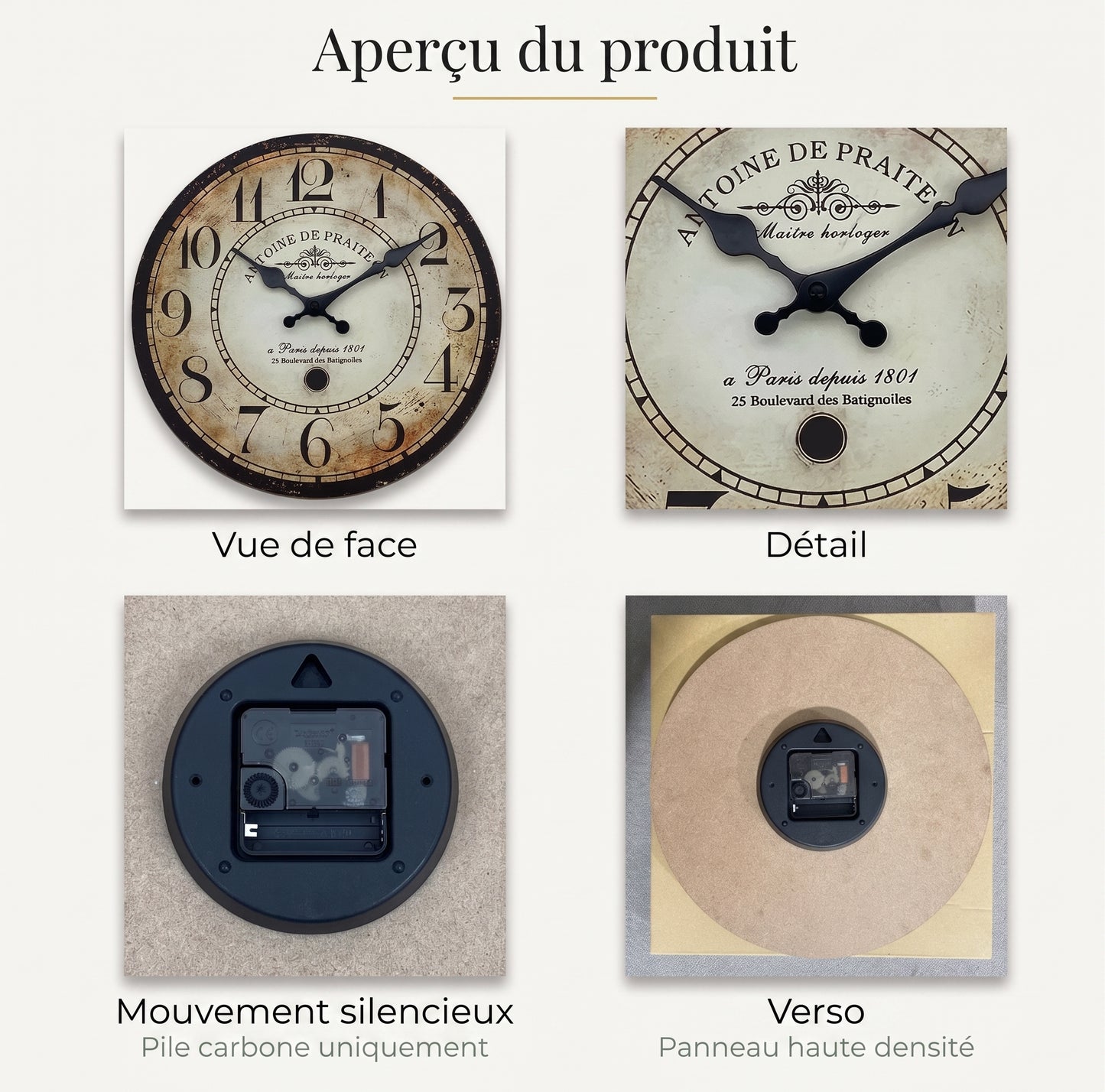 Horloge Murale Vintage Parisienne en Bois et Bambou, Silencieuse et Rétro – Antoine
