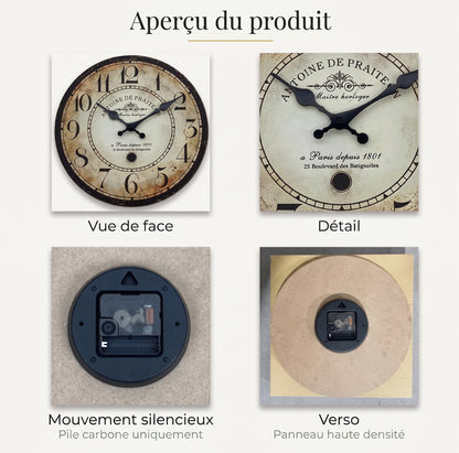 Horloge Murale Vintage Parisienne en Bois et Bambou, Silencieuse et Rétro – Antoine