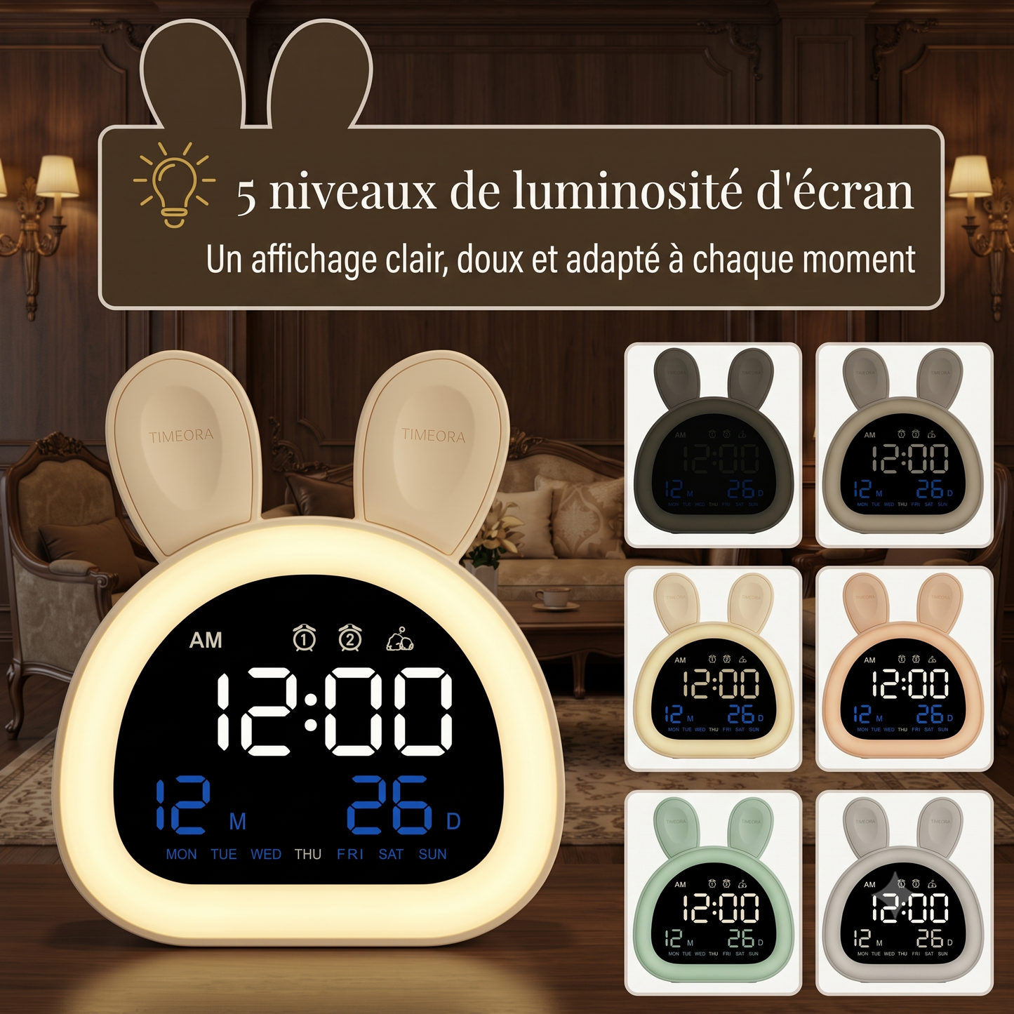 Réveil Enfant Veilleuse Multicolore avec Contrôle Vocal et Calendrier – Lumina