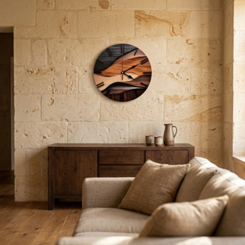 Horloge Murale Ronde à Effet Bois, Style Nordique, Silencieuse et Décorative – Nysa