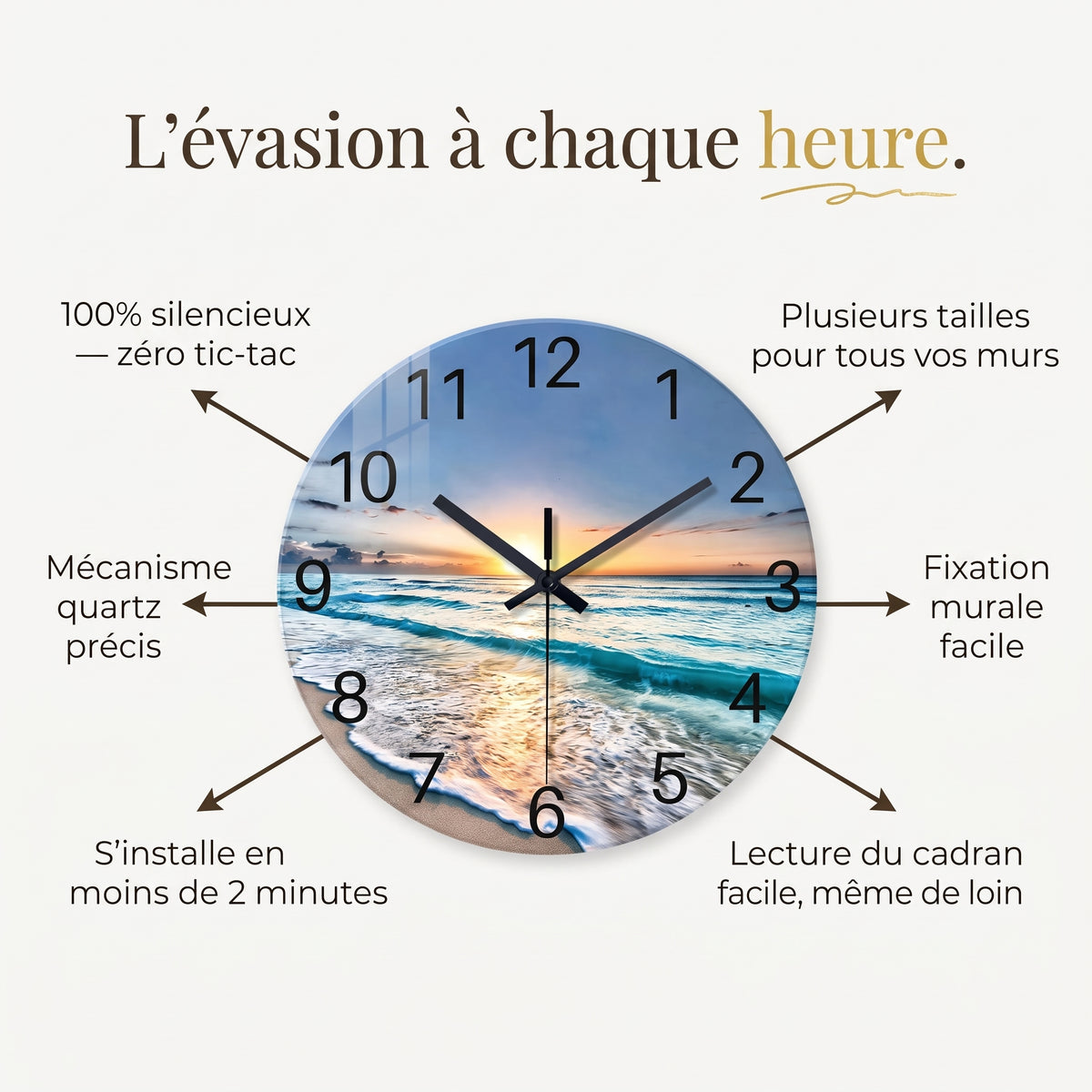 Horloge Murale Design en Verre Effet Marbre, Silencieuse – Marbéa