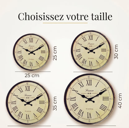 Horloge Murale Vintage Motif Français XVIe Siècle, Effet Bois et Silencieuse – Fontenoy